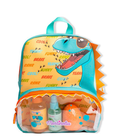 Mochila de Baño Infantil Dino Martinelia con Gel, Champú, Body Mist y Bomba de Baño